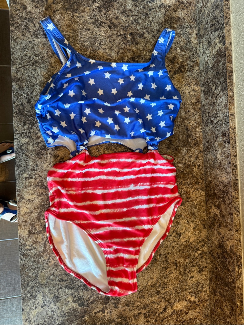 Art Class Red Blue & White Star One Piece SwimSuit Cut Out Patriotic